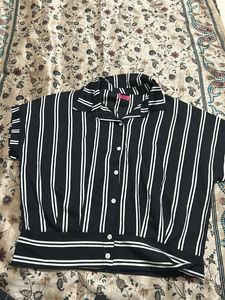 Striped Collared Button-Up Top