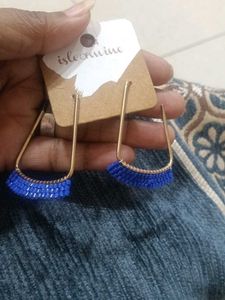 Blue Beaded Hoop Earrings single pair piece (₹300)