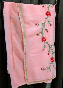 Embroidered Pink Saree with Floral Design