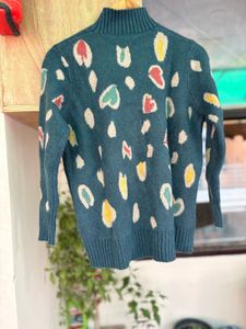 Cozy Heart Print Mock Neck Sweater
