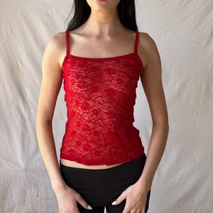 New Tezenis Red sheer Lace Camisole Top–Size S-M