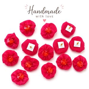 Charming Red Fabric Flower Stud Earrings