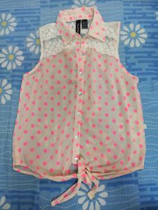 Fun & Flirt Pink Polka Dot Sheer Sleeveless Blouse