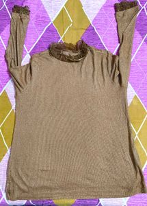 Shimmer Brown Top with Ruffle highneck