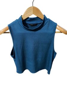 Shein Blue Mock Neck Sleeveless Crop Top Large