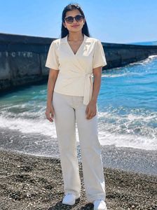 Chic Beige Wrap Top