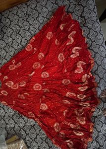 Vibrant Red Bandhani Print Skirt