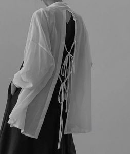 White Sheer Lace-Up Back Top