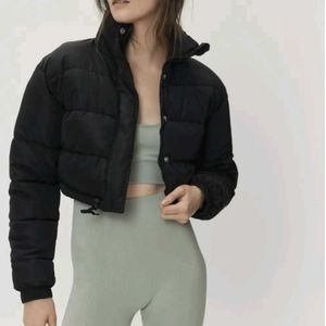 Black Cropped Puffer Jacket