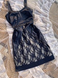 Elegant Navy Lace Detail Dress