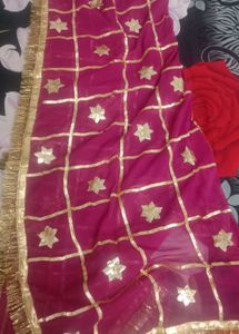Beautiful Pink Dupatta with Gold Embellishments