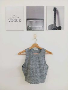 Gray Textured Sleeveless Crop Top