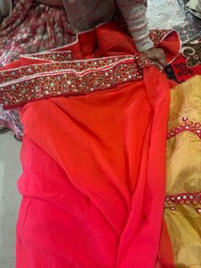 Elegant Red Pinkish Embroidered Saree