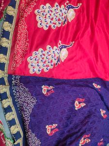 Unused Red Embroidered Saree With Attached Blouse