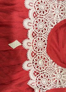 Red Lace Net Neckline top
