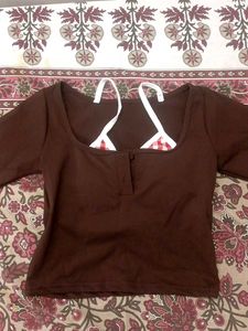 Brown Cropped Top with Bikini Style Inner
