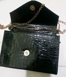 Black Crocodile Embossed Clutch