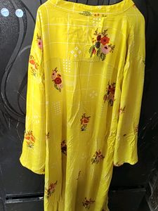 Bright Yellow Kurti with Floral Print