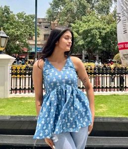 Bohemian Blue Floral Peplum Top size- S
