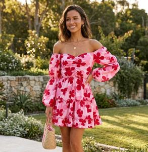 Pink Floral Off-Shoulder Mini Dress