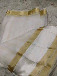Elegant White Organza Saree with Gold Border