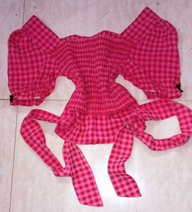 coquette aesthetic Pink Gingham Puff Sleeve Top wi