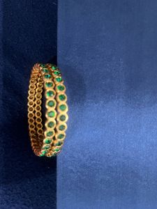 Gold Tone Bangles with Green Stones