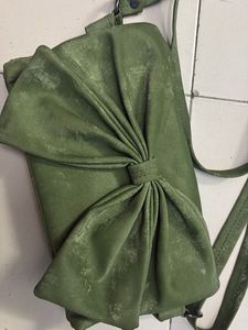 Green Clutch Bag with Bow Detail
