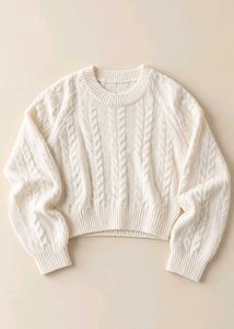 IVORY CABLE KNIT CREWNECK SWEATER