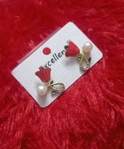 Red Rose Pearl Earrings