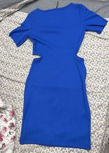 Ribbed Blue Cut-Out Dress