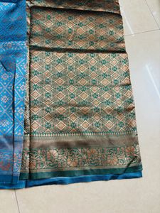 Blue Silk Saree with Gold Border