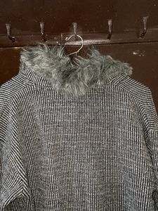 Chic Striped Faux Fur Collar Jacket