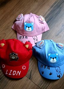 Cute Bear & Dino Kids Caps (Set of 3)