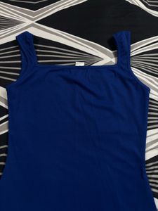 Blue Ribbed Square Neck Bodycon Dress