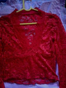 Red Lace Bell Sleeve Top