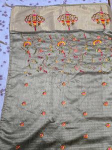Elegant Silver Embroidered Banarasi Saree