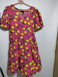 Cute Pink Lemon Print Dress
