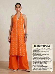 Orange Embroidered Kurta Set