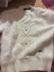 Cozy White Embellished Sweater