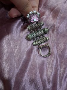Pink Meenakari Antique Double Finger Ring