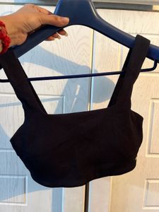 Black Ribbed Square Neck Sports Bra