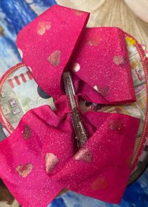 Bright Pink Heart Hair Bow