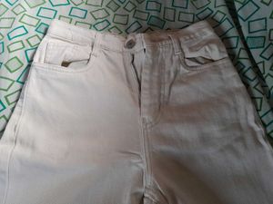 Cream Wide Leg Jeans