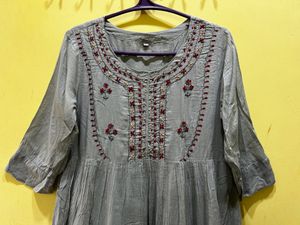 SPERA Grey Embroidered Fit &amp; Flare Dress Size XXL