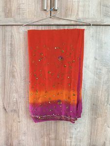 ORANGE CHIFFON SEQUINS SAREE