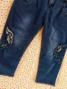 Cute Blue Denim Jeans with Ruffles