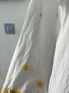 Elegant White Kurta shrug with Yellow Embroidery