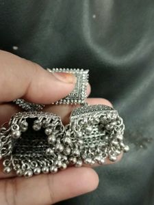 Oxidised Silver Jhumka Earrings