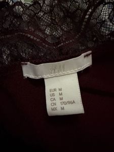 H&amp;M Maroon Ribbed Top with Lace